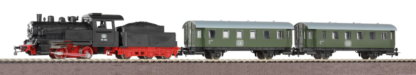 PIKO 57112 - H0 - Start-Set Lok + Tender + Perswgn. A-Gleis & Bettung